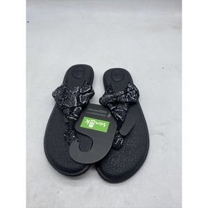 Sanuk Womens Yoga Sling Flip Flop Sandals Size 9 Black Fabric Thongs B24